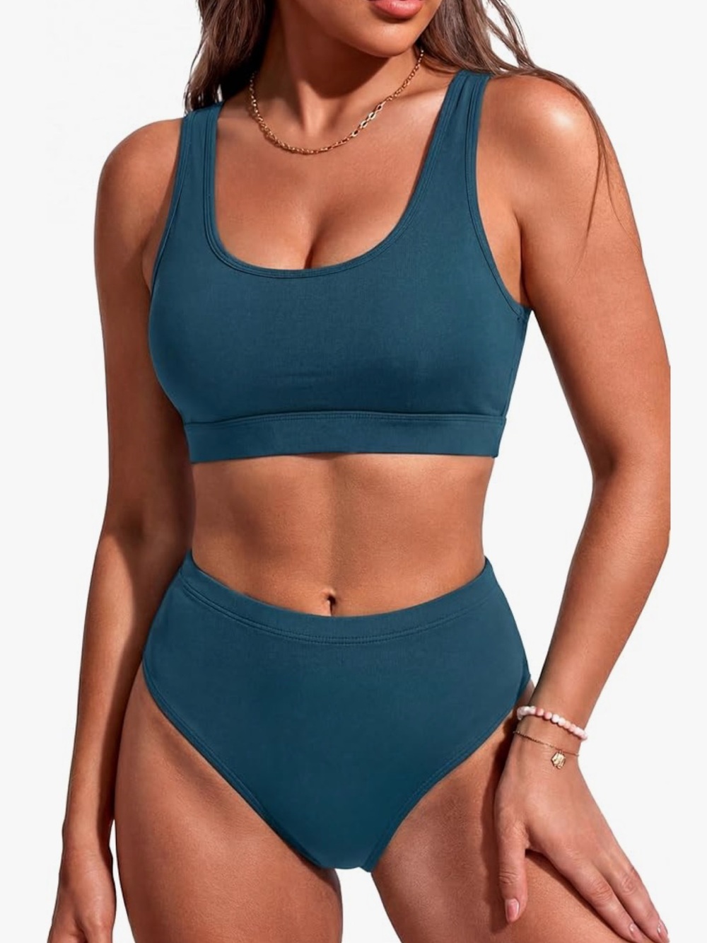 NWT Tempt Me M Blue Green 2 piece High-Waist Bikini Set